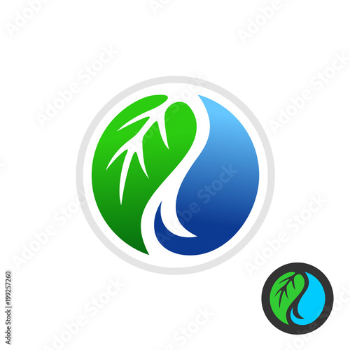 Green leaf and blue water drop symbol