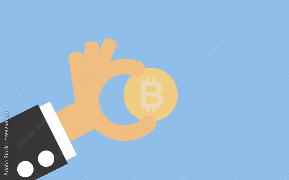 comic business hands holding golden Bitcoin comic business hands holding golden Bitcoin