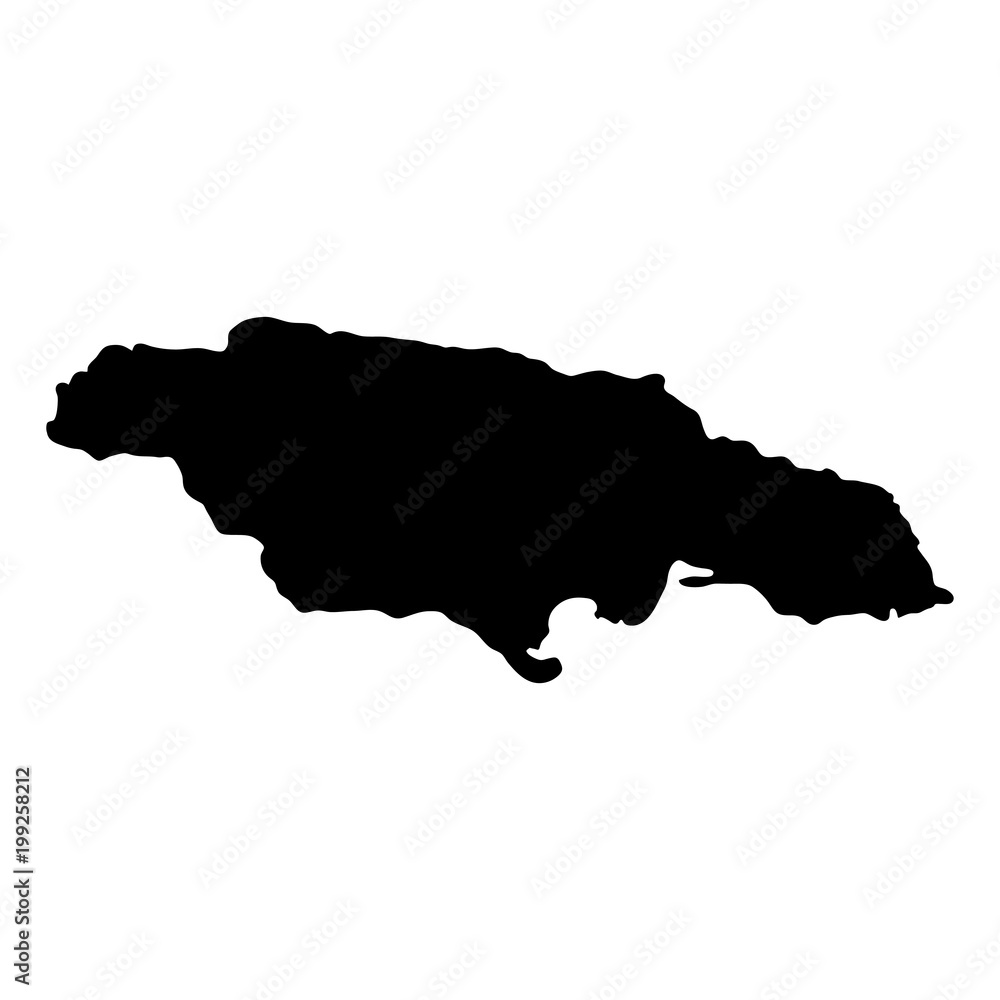 black silhouette country borders map of Jamaica on white background of vector illustration