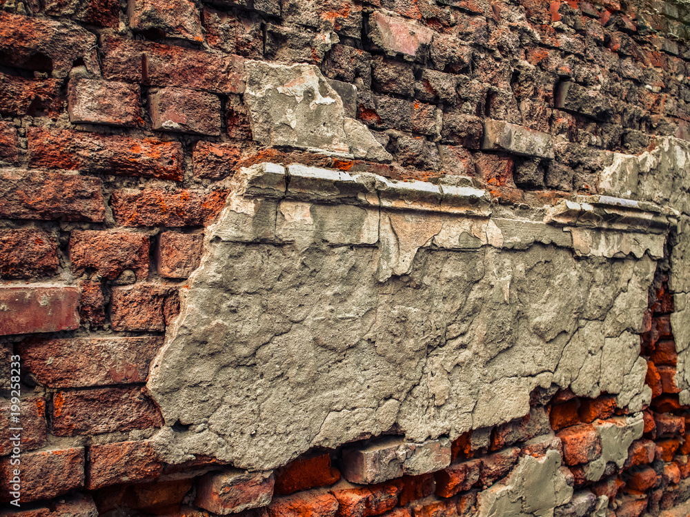 Ruins With Remains Of Stucco On Old Brick Wall Stock Photo Adobe - How To Apply Stucco A Brick Wall