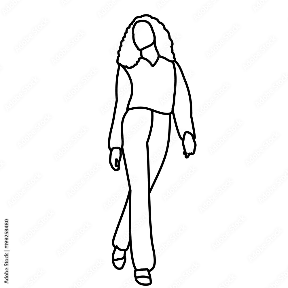 isolated sketch girl is walking isolated sketch girl is walking