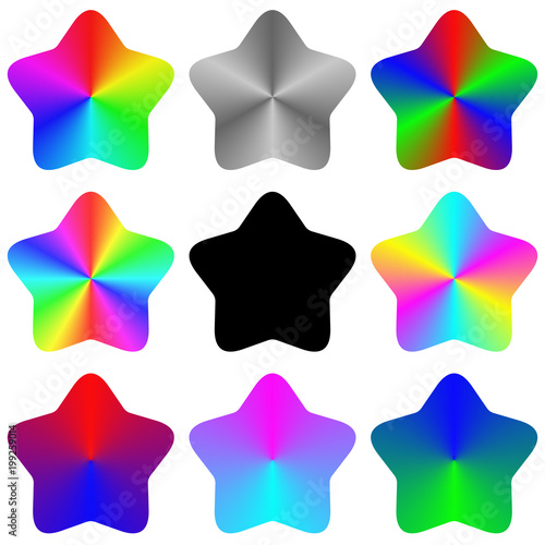 Abstract isolated gradient rainbow star set for rating system