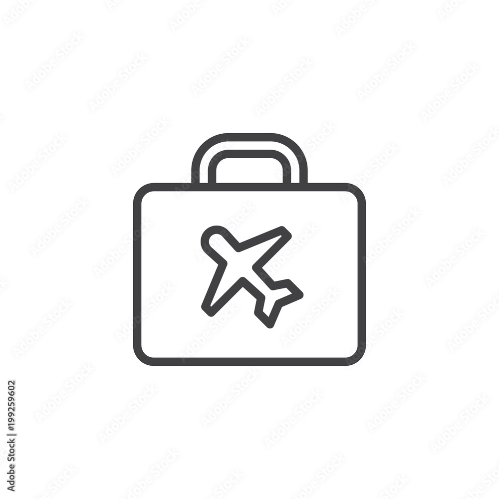 Travel bag outline icon. linear style sign for mobile concept and web design. luggage bags in airport line vector icon. Symbol, logo illustration. Pixel perfect vector graphics Travel bag outline icon. linear style sign for mobile concept and web design. luggage bags in airport line vector icon. Symbol, logo illustration. Pixel perfect vector graphics