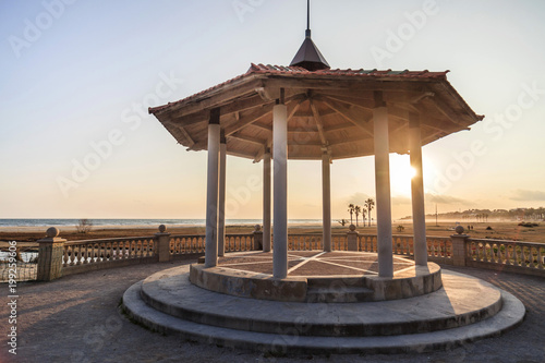 Pavilion close to beach at sunset, Vilanova i la Geltru,Catalonia,Spain.