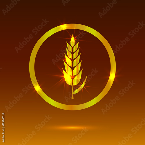 Golden Wheat, Glowing Icon, Bakery Logo VECTOR Template.