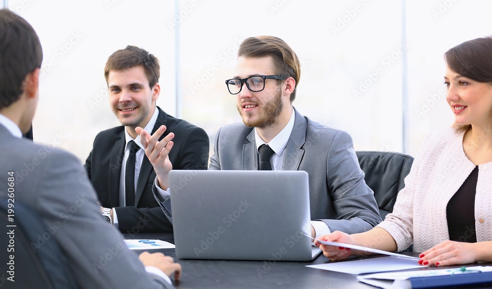 Manager communicates with the client in the office Manager communicates with the client in the office