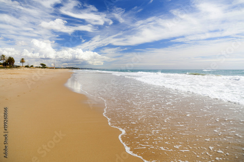 Mediterranean beach in Torredembarra,Costa Dorada,Catalonia,Spain.