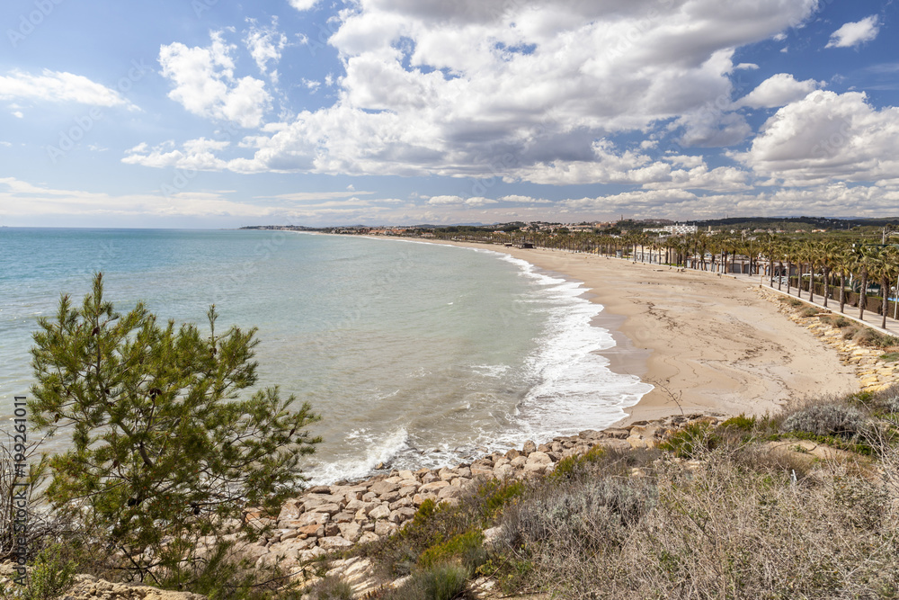 Mediterranean beach in Creixell,Costa Dorada,Catalonia,Spain.