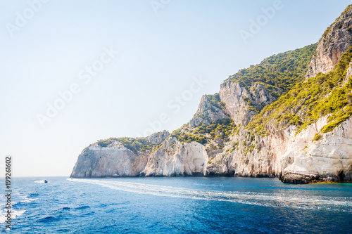 Canvas-taulu Motorboat driving on Ionian sea close to Zakynthos island, Greece