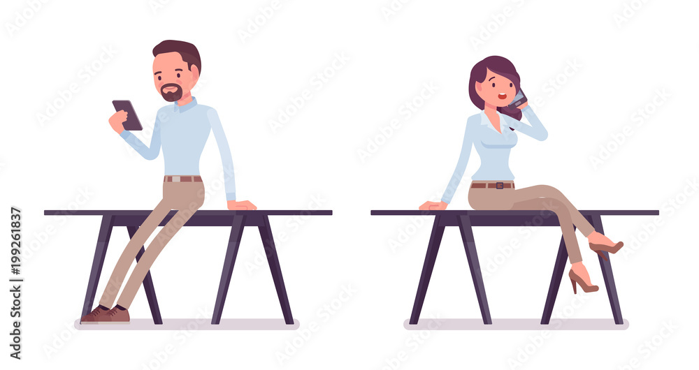Smart casual man and woman with smartphone Smart casual man and woman with smartphone