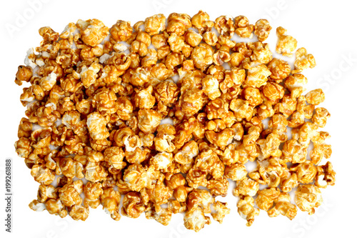 Caramel popcorn, top view.