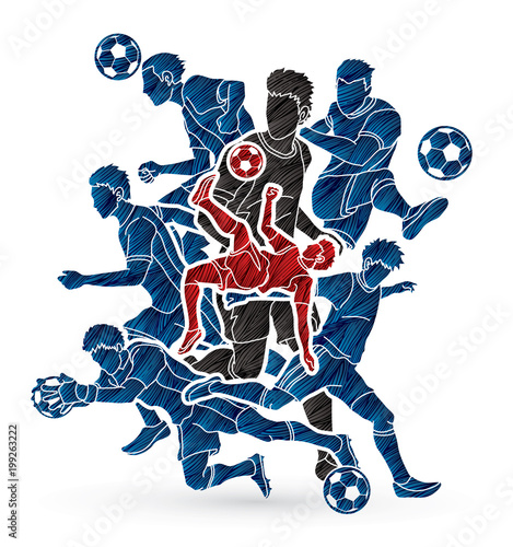 Soccer team composition, soccer player action designed using grunge brush graphic vector