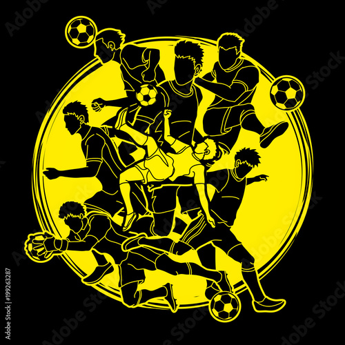 Soccer team composition, soccer player action designed on moonlight background graphic vector
