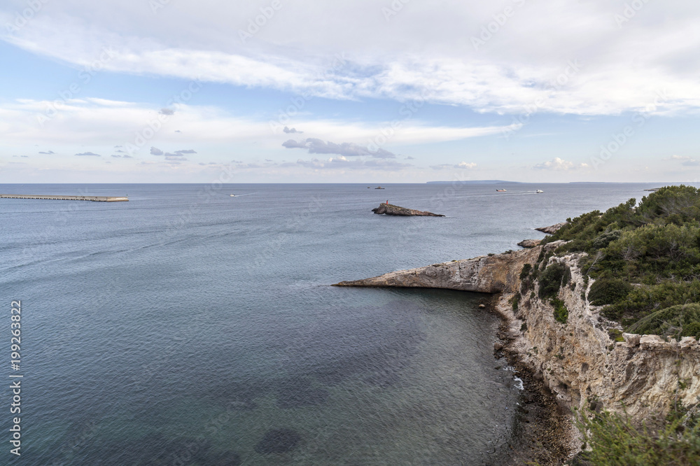 Mediterranean sea view from lookout Dalt Vila in Ibiza,Spain.