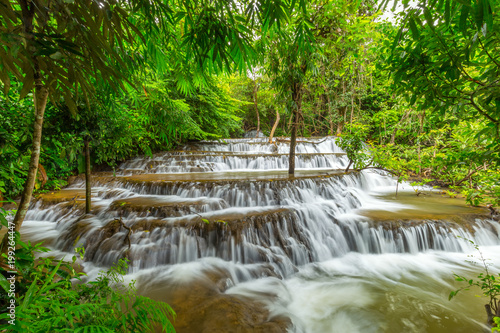 Noppiboon waterfall in Tropical Rain Forest at  Sangkhlaburi   Kanchanaburi Province  Thailand