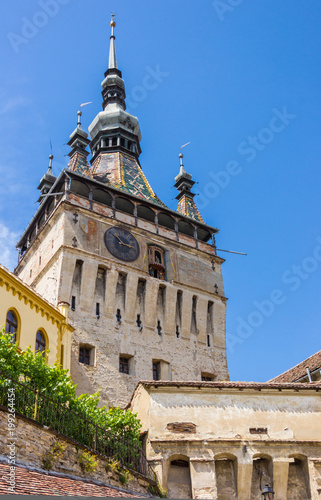 The clock tower of the citadel in Sighisoara, Romania