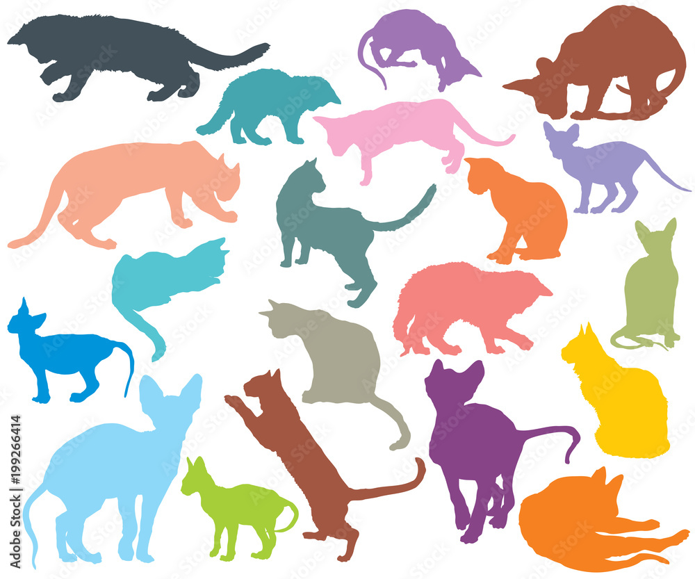 Set of colorful cats silhouettes-3 Set of colorful cats silhouettes-3