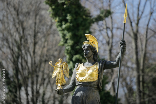 Golden plated statue of Athena/Minerva holding Nike