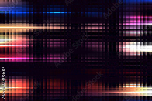 Vector halftone motion blur effect. Nightlife, and speed concept. Abstract lights and glows on dark background.
