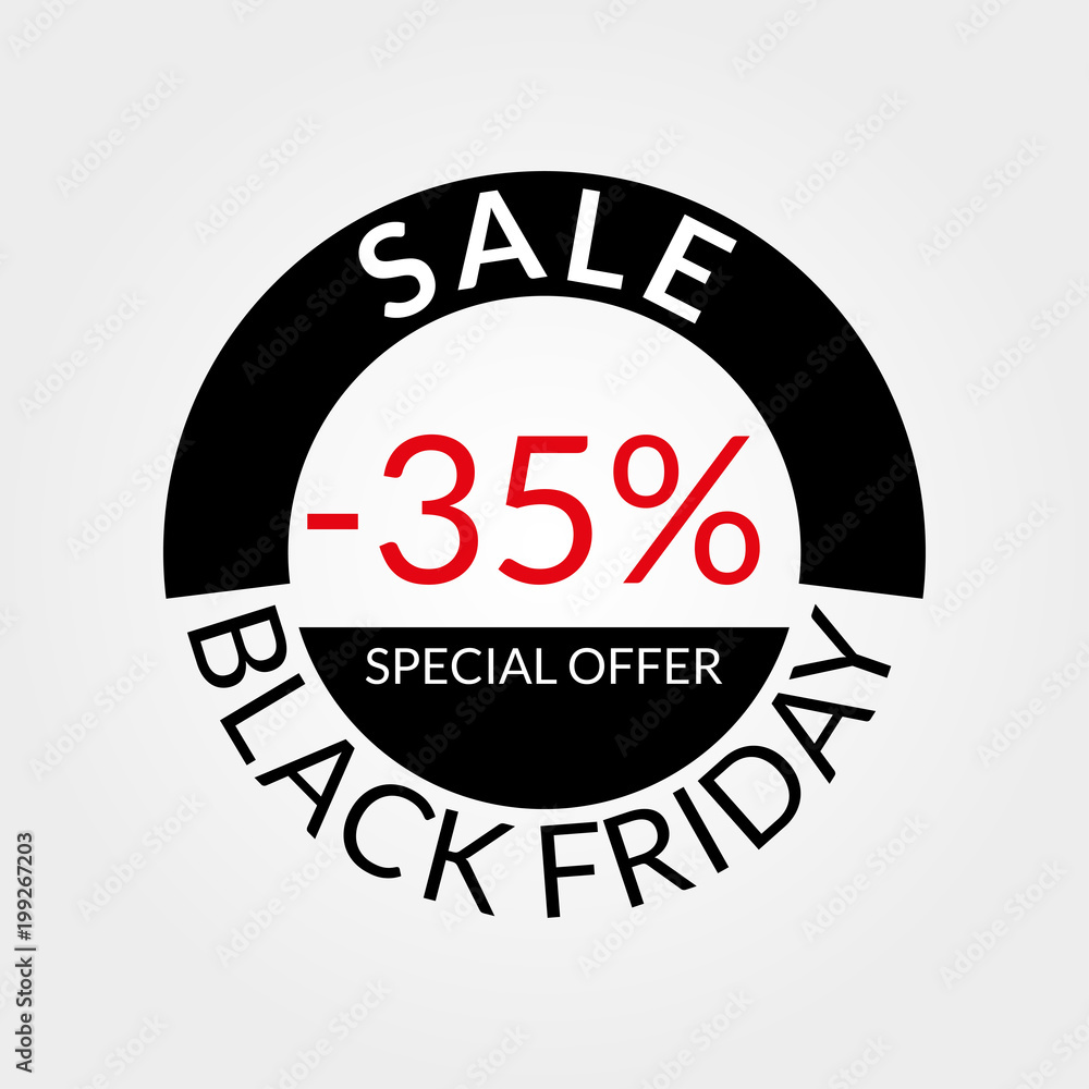 Fototapeta premium 35% sale tag or discount icon. Save 35 percent of price. Black Friday design template. Vector illustration.