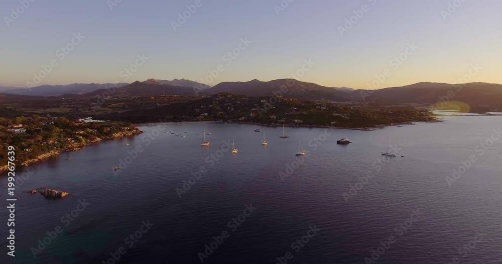 Aerial, beautiful bay in Sardinia island on sunset, 4K Aerial, beautiful bay in Sardinia island on sunset, 4K