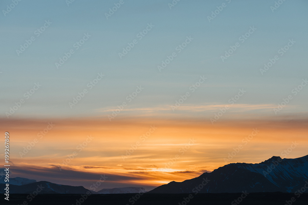 beautiful scenic landscape with mountains and sky at sunset, snaefellsnes, iceland