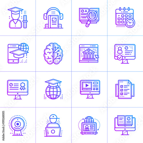 Online education and e-learning vector icons set. Suitable for print, presentation, website.