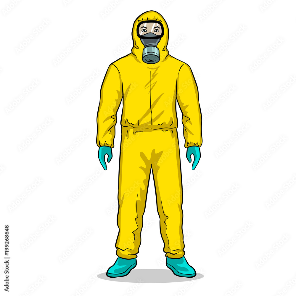 Man in protective hazard suit pop art vector Man in protective hazard suit pop art vector