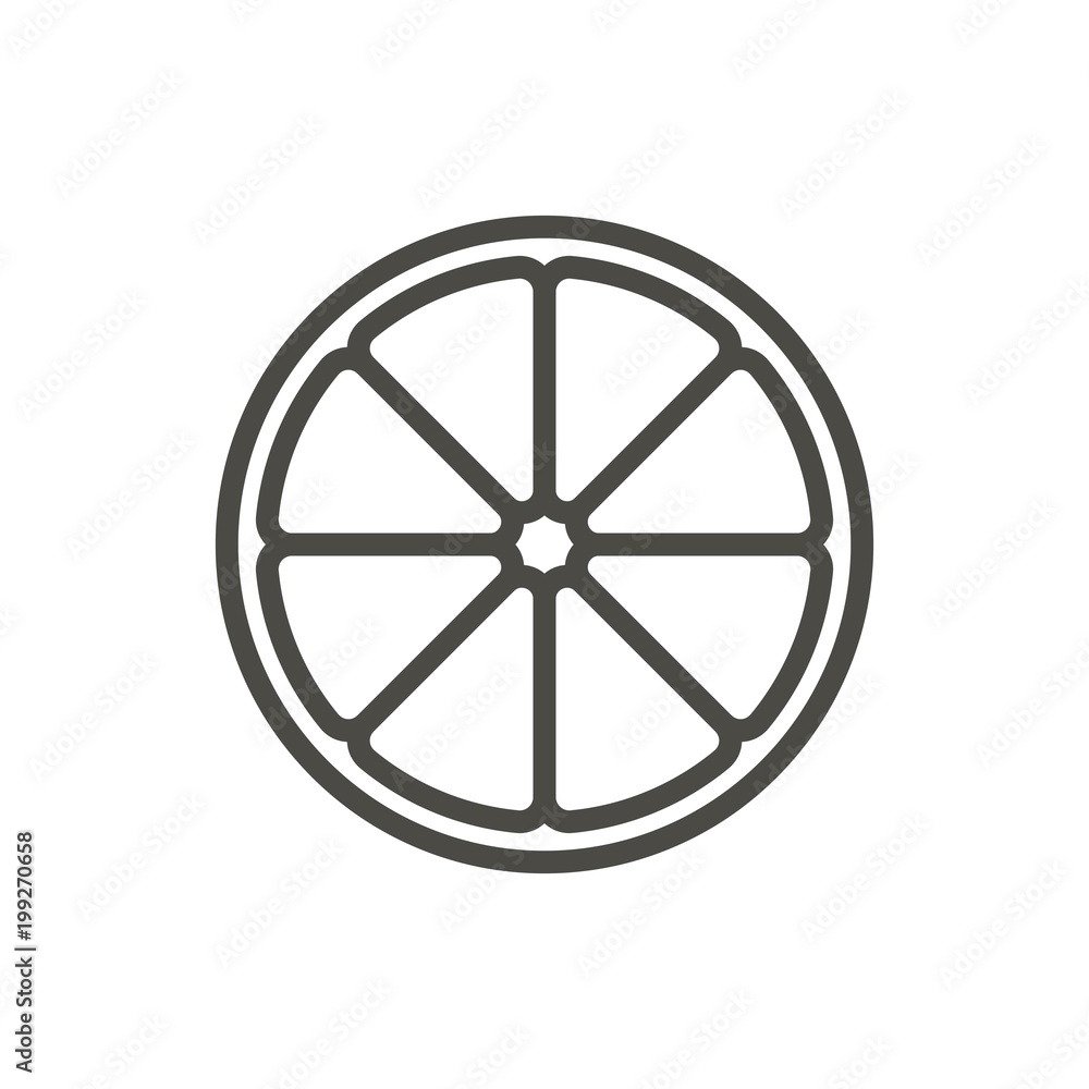 Orange icon vector. Outline slice lemon , line fruit symbol. Orange icon vector. Outline slice lemon , line fruit symbol.