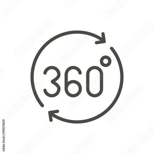 360 degrees icon vector. Line rotation angle symbol.