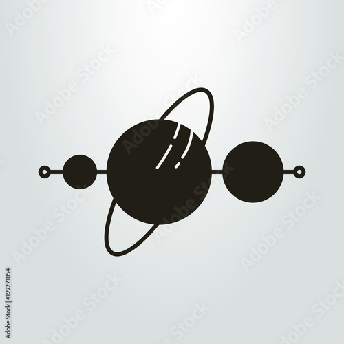 Black and white icon with planets on a line