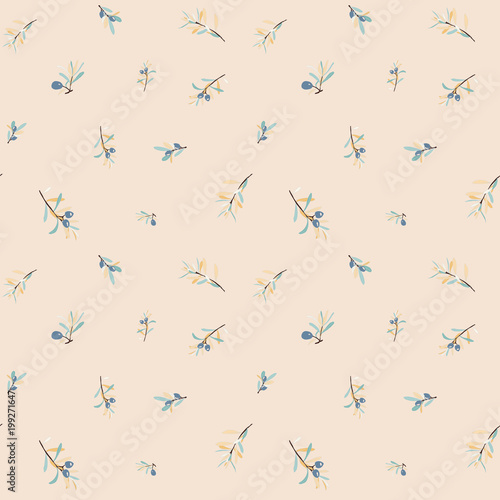 Seamless pattern with olive bunches. Pastel colors olive decorative texture for label, pack, tune, paper.