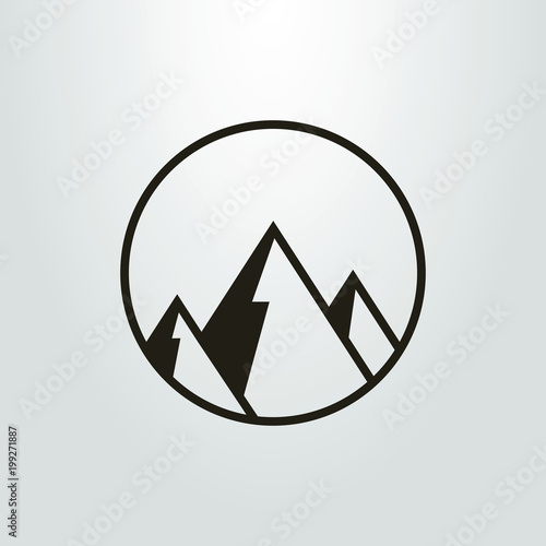 Black and white geometric icon of mountains in the frame