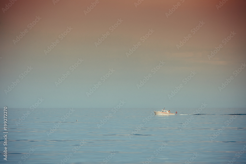 Beautiful seascape sea horizon and boat
