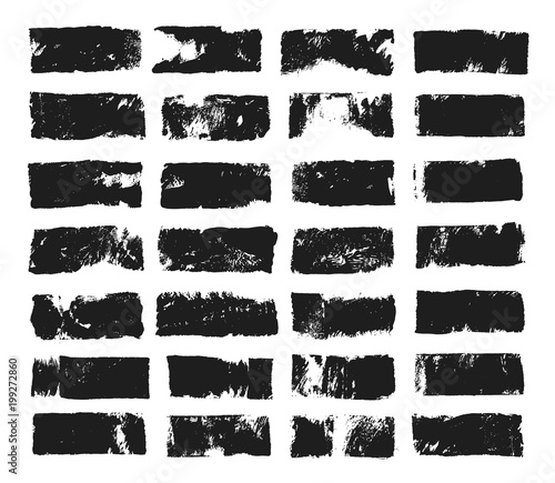 Big set of rectangular text box. Grunge paint stripe. Vector brush stroke. Black grunge spots with place for your text. Spots created with paint roller and black acrylic. Elements for design.