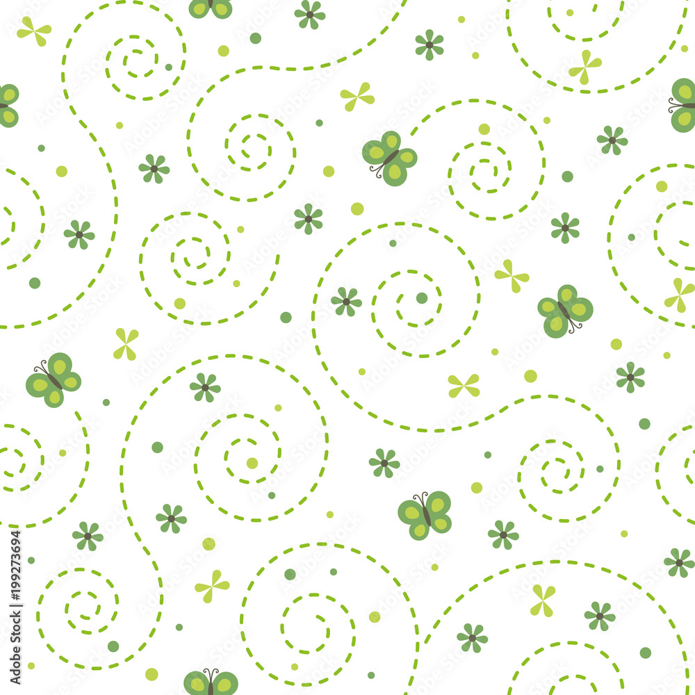 vector baby seamless pattern with curls, butterflies, flowers vector baby seamless pattern with curls, butterflies, flowers