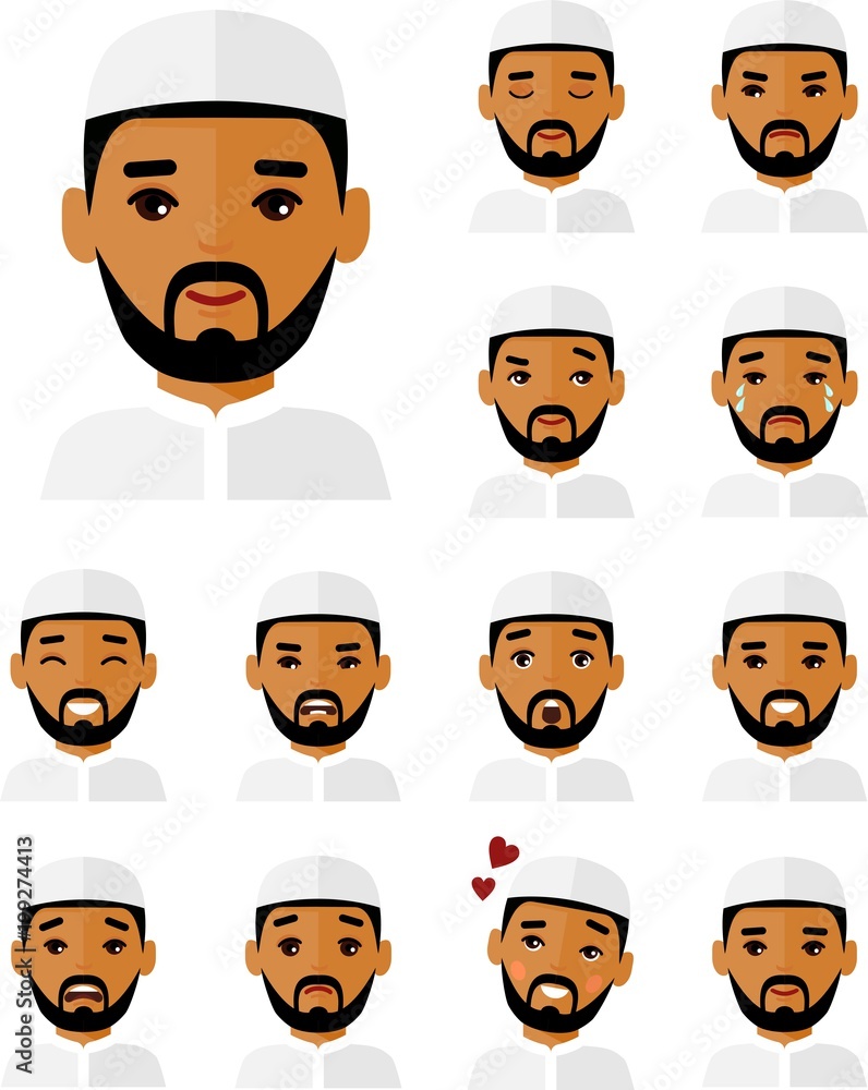 Set of different avatar arab people in colorful flat style. Set of different avatar arab people in colorful flat style.