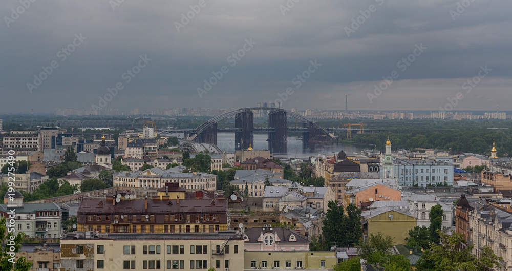 Panoramic view of the Dnieper River and the historical part of the city of Kiev. Ukraine