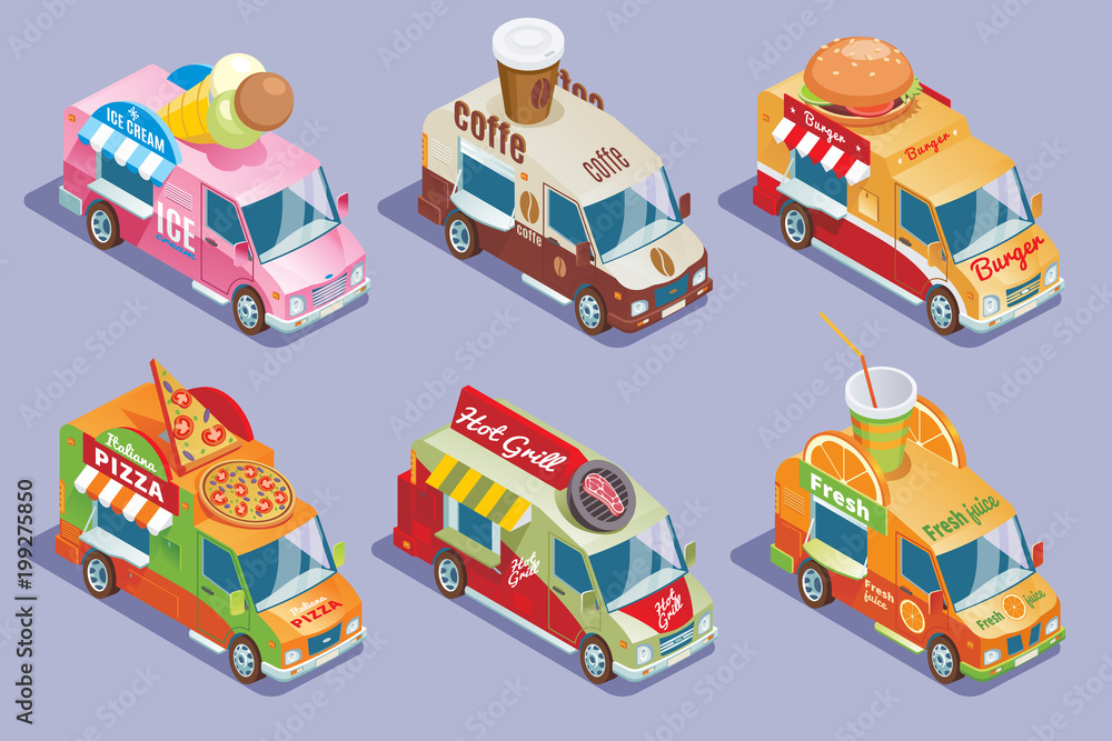 Isometric Food Trucks Collection