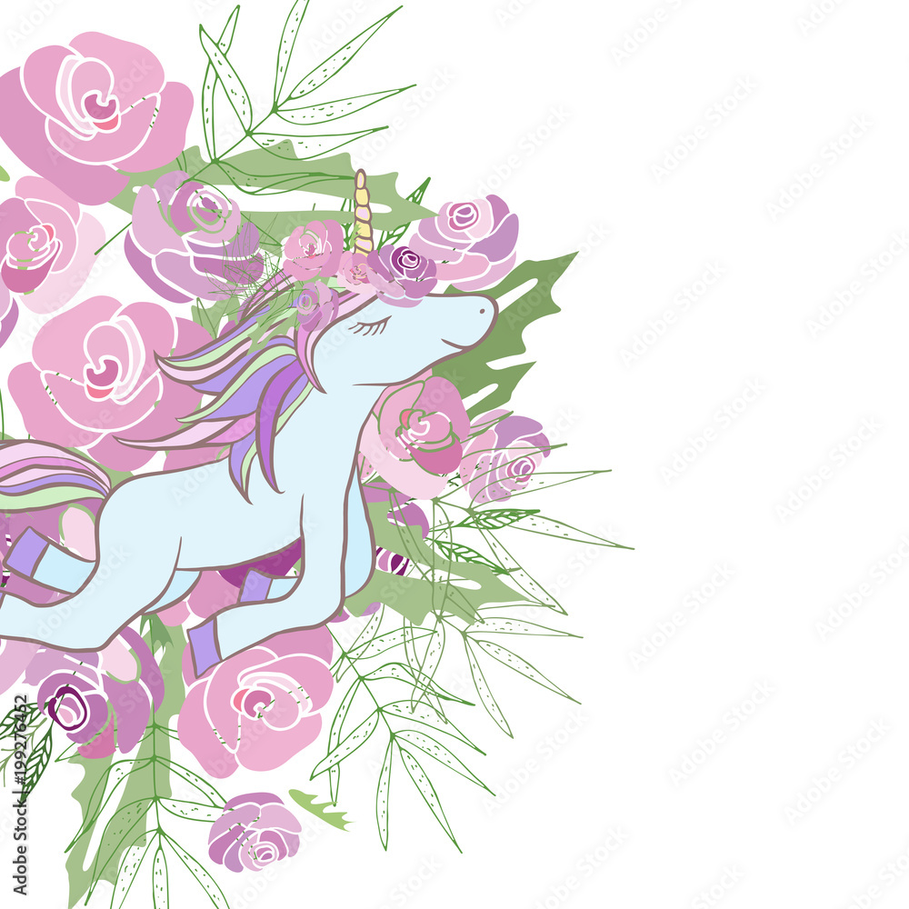 Retro style Illustration with flowers and animal