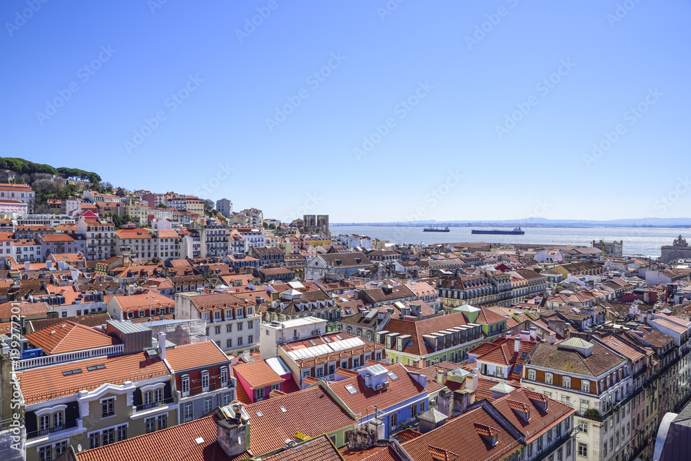 view of Lisbon from the top of the elevador de santa Justa lookout point