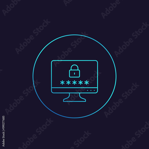 computer with password access, security concept thin line icon