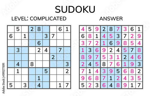 Sudoku. Kids and adult mathematical mosaic. Magic square. Logic puzzle game. Digital rebus.