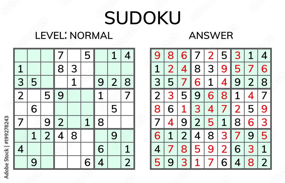 Sudoku. Kids and adult mathematical mosaic. Magic square. puzzle Digital Vector | Adobe Stock