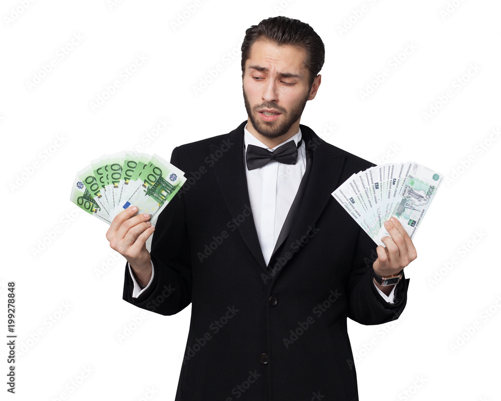 Shark of capitalism. Young male businessman enjoying euro money Shark of capitalism. Young male businessman enjoying euro money