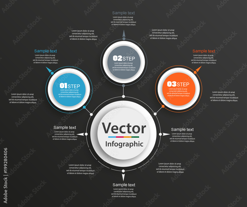 Abstract vector infographics number options template on black background. Can be used for workflow layout, diagram, business step options, banner, web design. eps 10 Abstract vector infographics number options template on black background. Can be used for workflow layout, diagram, business step options, banner, web design. eps 10