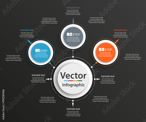 Abstract vector infographics number options template on black background. Can be used for workflow layout, diagram, business step options, banner, web design. eps 10