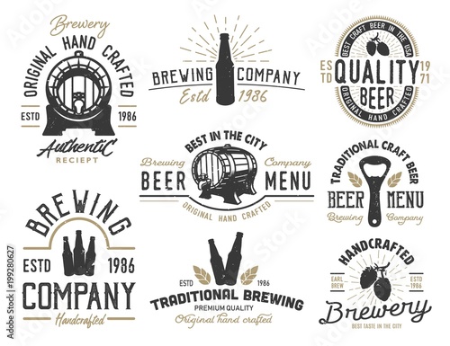Set emblems with beer objects