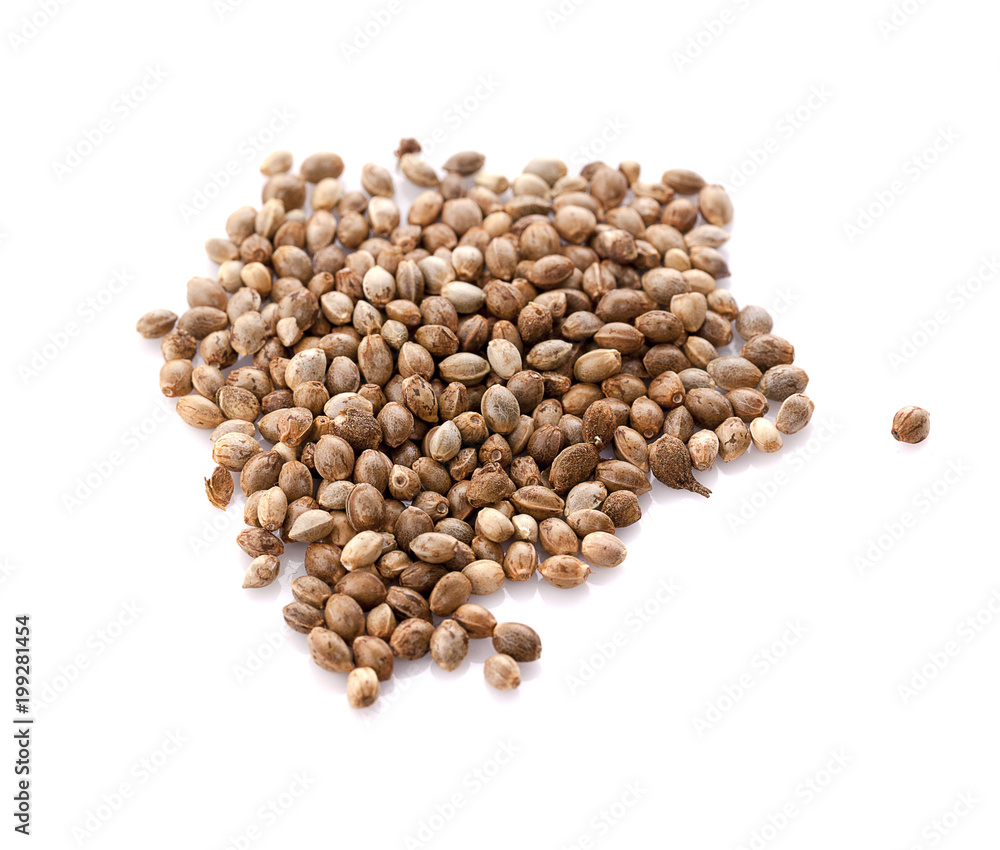 Heap of hemp seeds on white background Heap of hemp seeds on white background