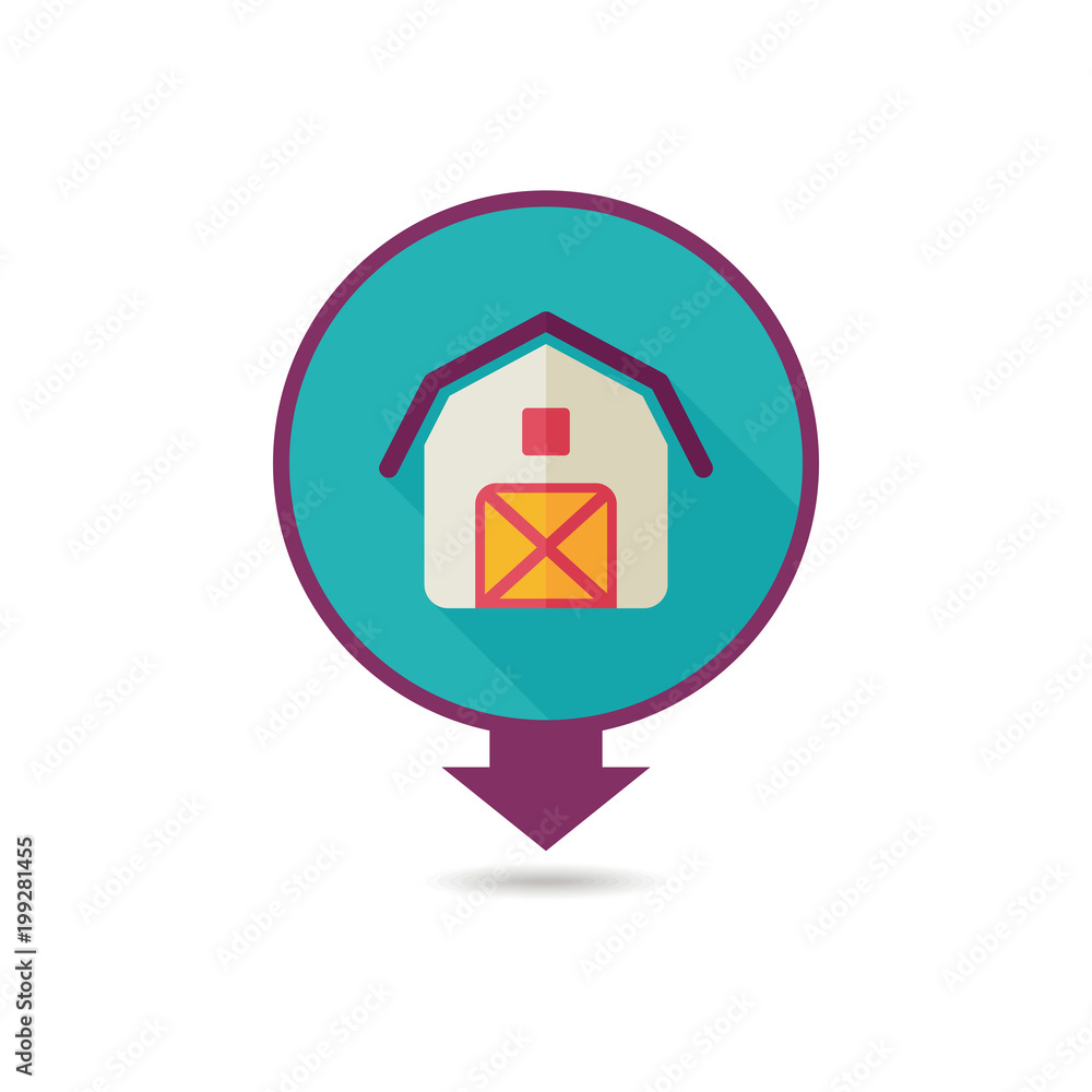 Obraz premium Farm barn vector pin map icon